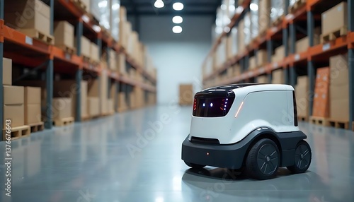 Wallpaper Mural delivery robots with sensors parked in modern spacious warehouse with goods in shelves for shipment ecommerce delivery robots created with generative ai. Torontodigital.ca