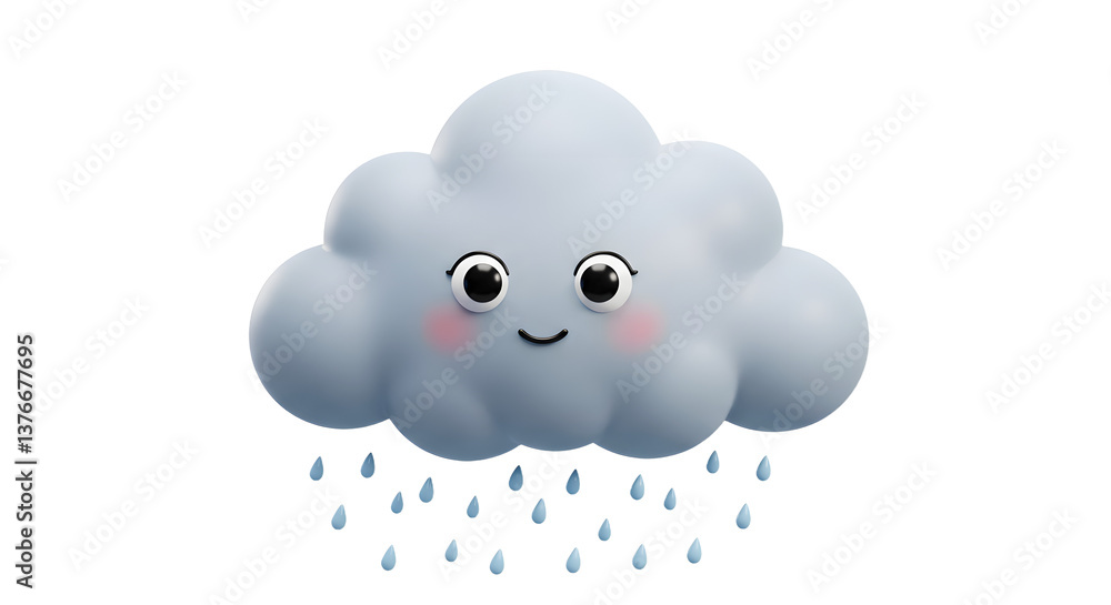Cartoon Cloud Raining with Happy Face Animation Isolated on White Cartoon Cloud Raining with Happy Face Animation Isolated on White