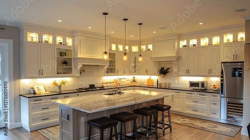 Beautiful image of a kitchen with under-cabinet lighting, perfect for task lighting