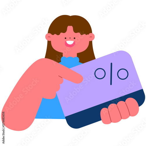 Woman holding card, client loyalty and membership discount concept flat vector illustration