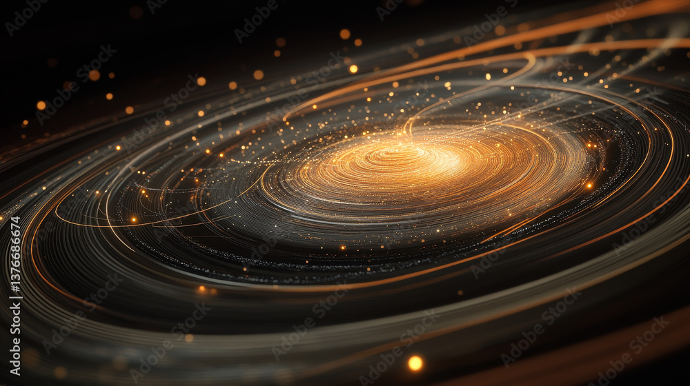 Wireless systems, globalization, big data. Data analytics, blockchain technology. 3D illustration of circular paths. Orbital motion abstract background Wireless systems, globalization, big data. Data analytics, blockchain technology. 3D illustration of circular paths. Orbital motion abstract background
