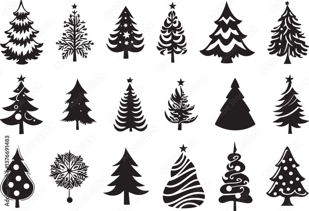 Obraz premium Christmas tree silhouettes set