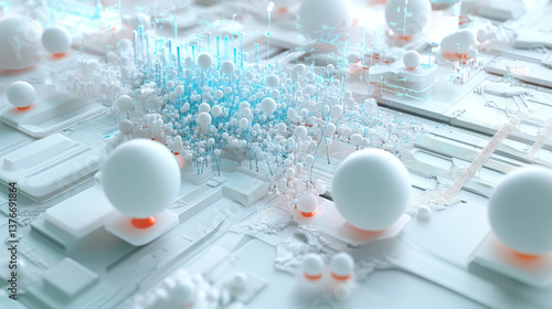 Cyber ball of big data. Retro techno illusion of digital deals. 3D illustration of a business neuro model