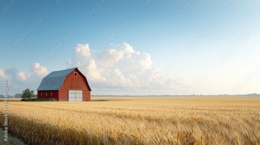 Red Barn in Golden Wheat Field Red Barn in Golden Wheat Field