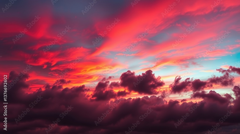 Obraz premium Dramatic Sunset Sky with Vivid Red and Pink Clouds