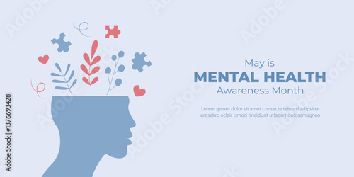 Mental Health banner.Mental health problems and emotional burnout. Concept of psychotherapy.Vector illustration.