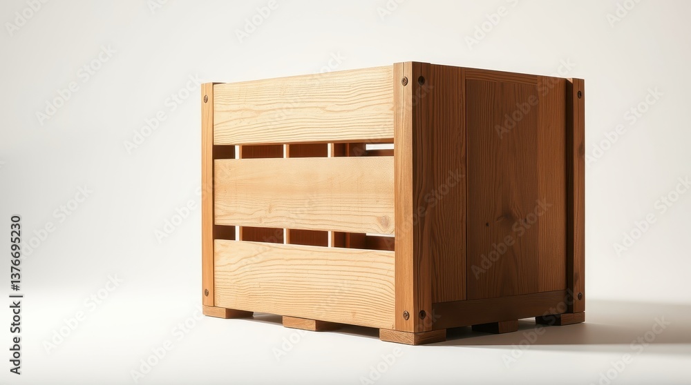 Wooden Storage Crate with Rustic Slatted Design on White Background Wooden Storage Crate with Rustic Slatted Design on White Background