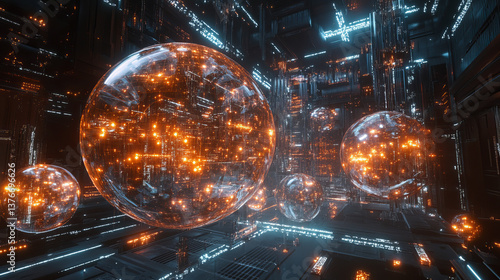 Big data stream. Global decentralized network. Future technology 3d illustration. Visualization Blockchain technology