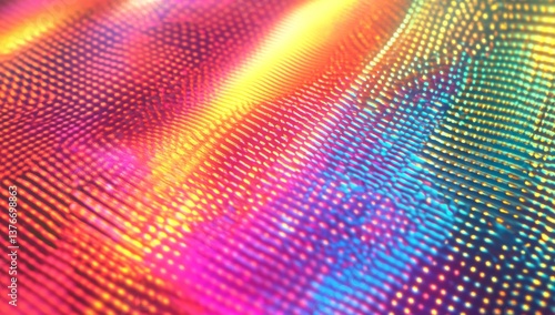 Wallpaper Mural Vibrant Luminescence: Abstract digital art with an undulating surface of glowing dots creating a dynamic display of color. Torontodigital.ca