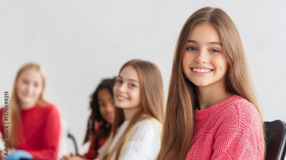 Confident female student with developmental disability in class setting Confident female student with developmental disability in class setting