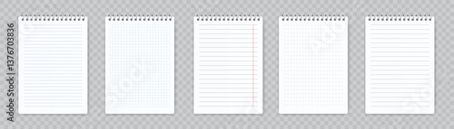 Set of notepad vector layouts. Spiral notebook or organizer sheets