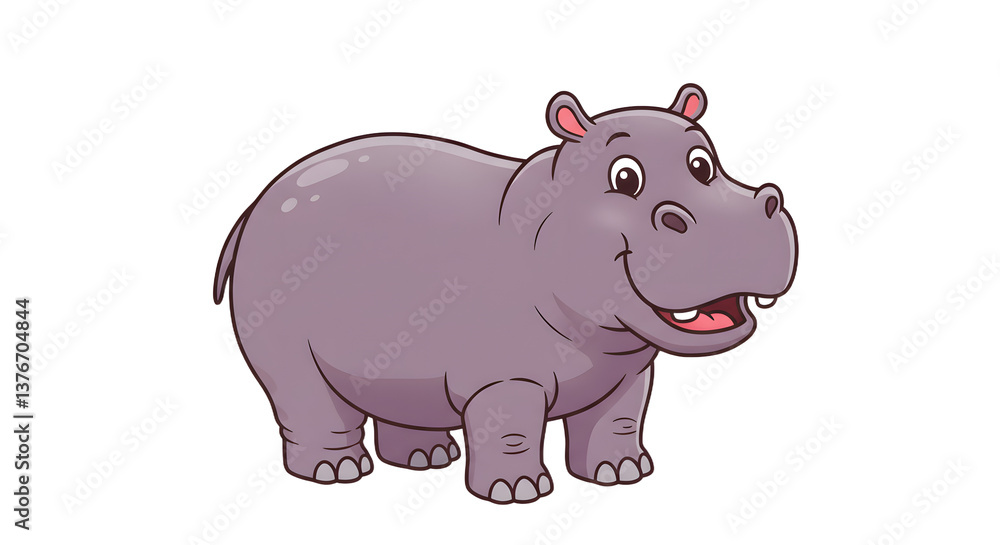Fototapeta premium Cartoon Hippo Standing with a Smiling Face Illustration Isolated on White