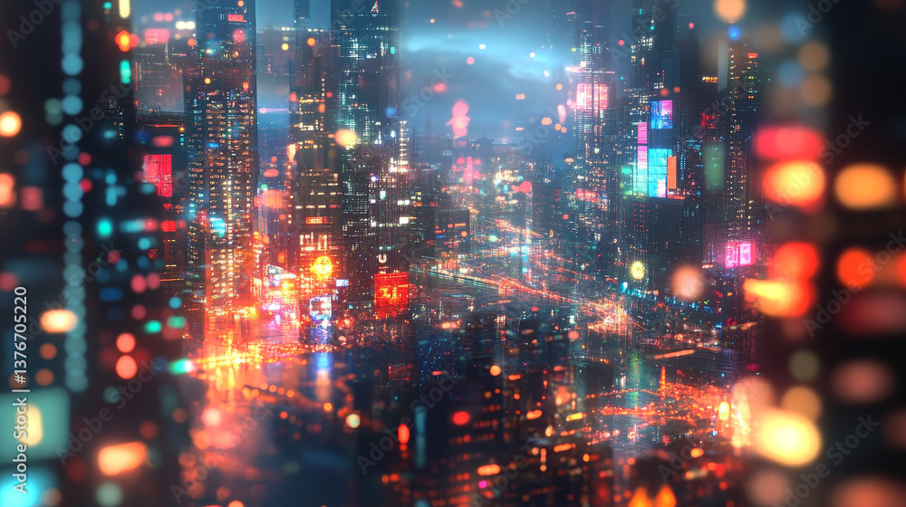 Big data, cryptography programming 3D illustration. Neural network, cloud technologies. Global database, artificial intelligence. Bright, black and white background with bokeh effect
