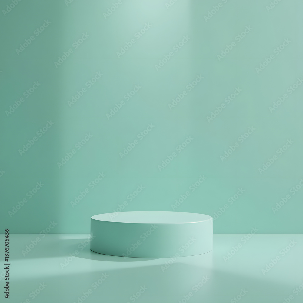 Minimalist Monochrome Product Display with Mint-Green Pedestal Minimalist Monochrome Product Display with Mint-Green Pedestal