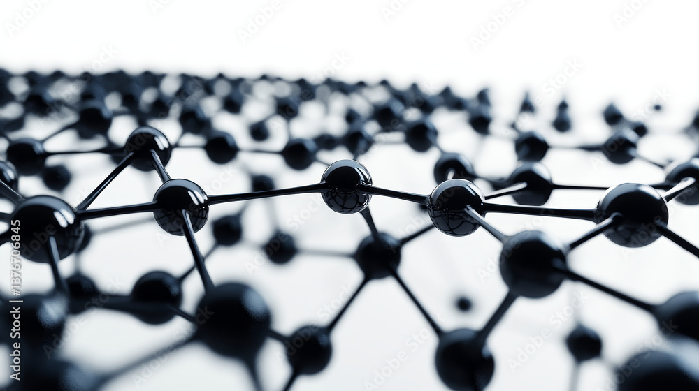 Communication and development. High resolution poster on high technology theme. Black and white abstract image of a neural network. 3D illustration of nanotechnological synthetic materials Communication and development. High resolution poster on high technology theme. Black and white abstract image of a neural network. 3D illustration of nanotechnological synthetic materials