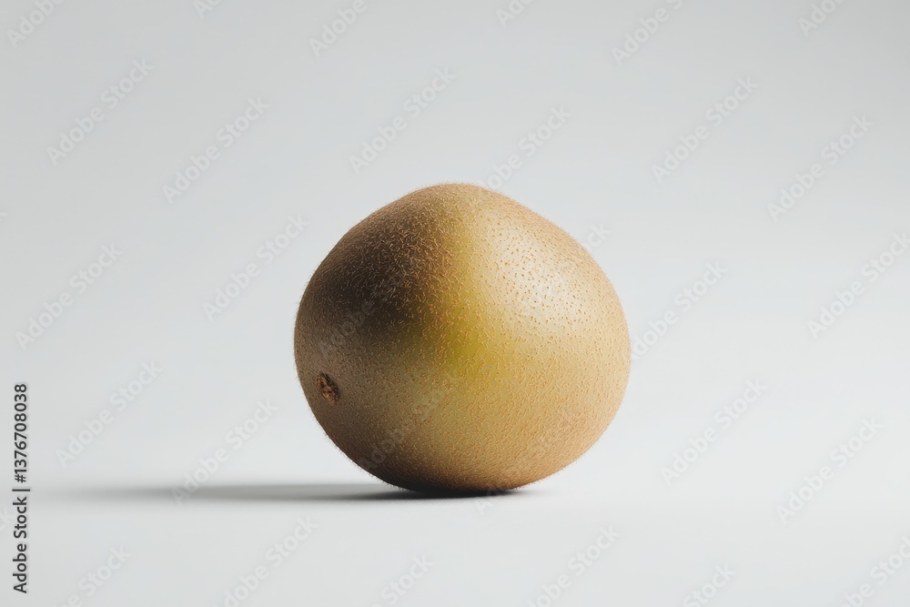 A single kiwifruit is shown isolated on a white background A single kiwifruit is shown isolated on a white background