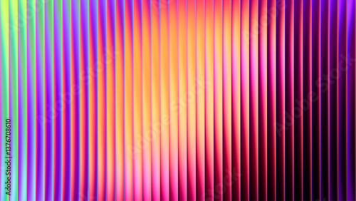 Ribbed fractal glass texture with vibrant colorful dynamic gradient. Bright smooth fluted vertical lines. Bold dynamic design blending futuristic tones and radiant colors for modern visual art project