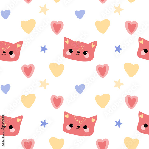 Wallpaper Mural Cute seamless pattern with cat, hearts and star Torontodigital.ca