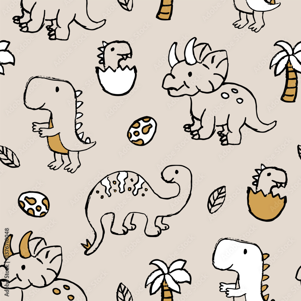 Obraz premium Simple Dinosaurs seamless pattern. Colorful design for kids cloth, wallpaper, and any backgrounds.