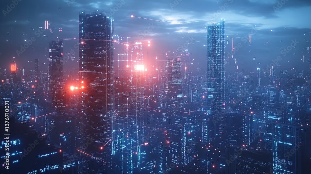 Futuristic cityscape glowing with digital data streams at night vibrant neon lights and digital Futuristic cityscape glowing with digital data streams at night vibrant neon lights and digital