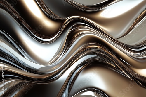 Wallpaper Mural Abstract Metallic Waves Elegant Brown Silver Background Shiny Luxury Design Modern Fluid Texture Digital Art Graphic Illustration Premium Wallpaper    Torontodigital.ca