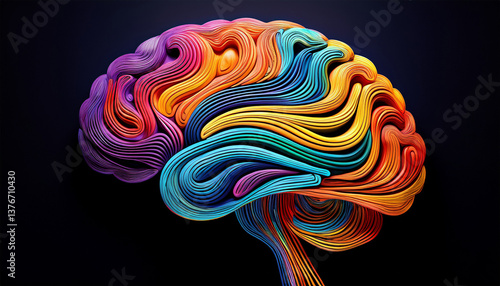 vibrant abstract representation of a brain formed with colorful wavy lines on black background