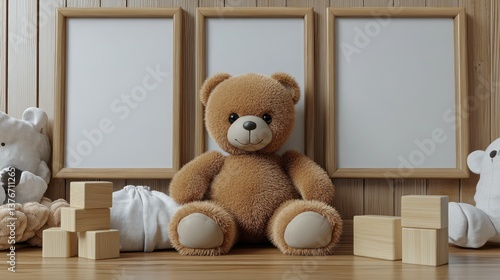 Teddy bear and blank frames