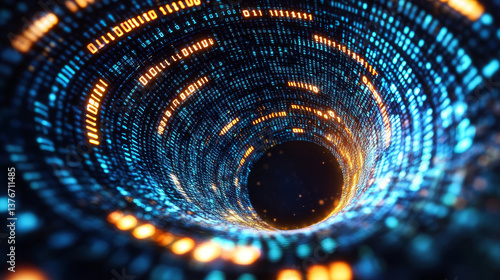 Wallpaper Mural Big Data concept. Electrical impulse. Futuristic wave and binary code. Neon light. Streaming technology. Data stream 3D illustration. Data whirlpool stream Torontodigital.ca