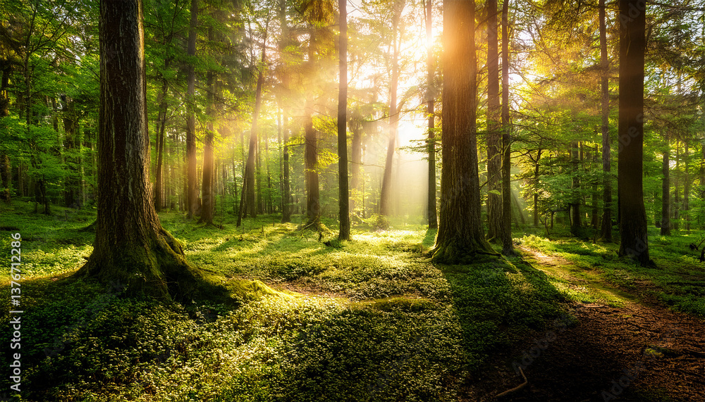 Obraz premium the forest with sunlight stream
