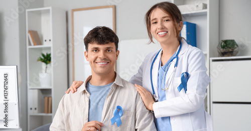 Young man and female doctor...