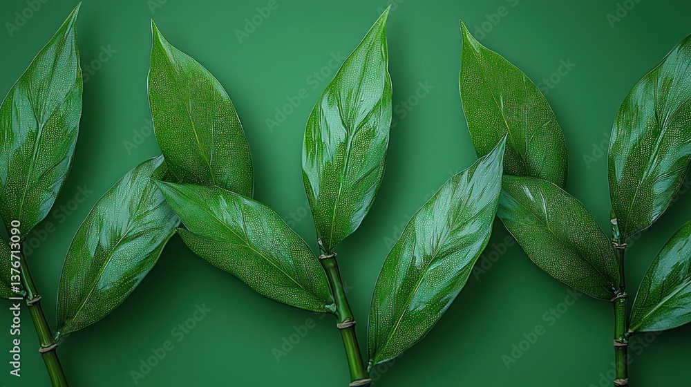 Obraz premium Vibrant Green Leaves on a Lush Background: A Study in Natural Beauty