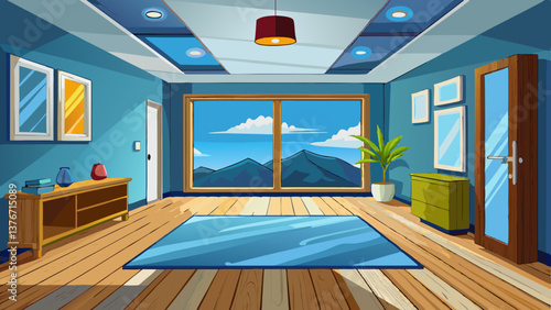 Modern interior empty room, Scandinavian Style ,wood flooring and blue wall ,3d rendering