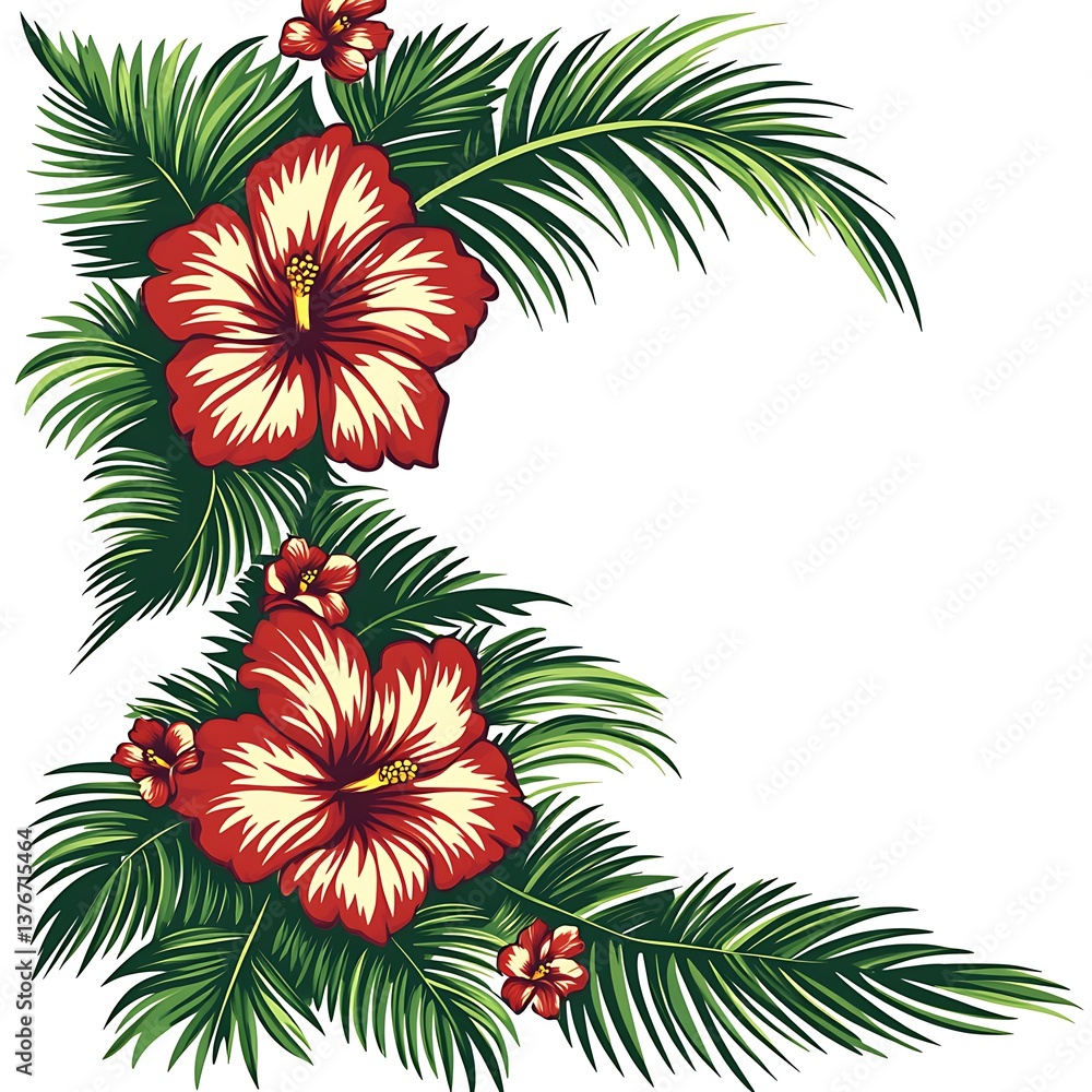 Naklejka premium Tropical Hibiscus Corner Design.