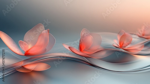 Abstract floral design with petals forming parabolic curves. Minimalist composition with text space
