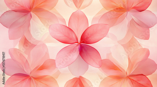 Symmetrical Kaleidoscope Design Featuring Soft Pink Flowers on a Light Background