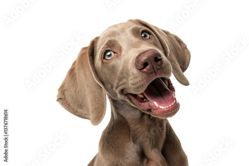 Brown weimaraner young dog is posing. Cute, happy crazy dog headshot smiling isolated on transparent background-generated by ai