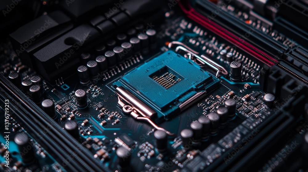 CPU Chip on Motherboard. Central Computer Processors CPU concept. Data processing. Futuristic microchip processor. Digital chip. CPU Chip on Motherboard. Central Computer Processors CPU concept. Data processing. Futuristic microchip processor. Digital chip.