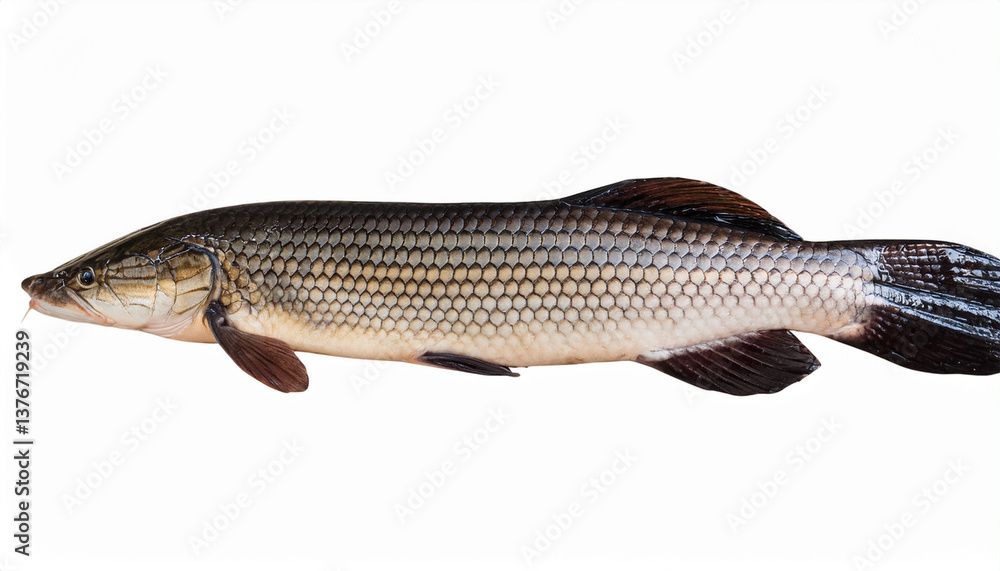 Obraz premium fresh snakehead fish on isolated background whole raw fish with shiny scales freshwater predator popular seafood ingredient for asian cuisine and traditional cooking