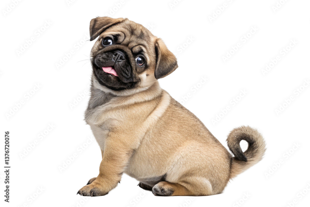 Pug puppy sitting isolated on transparent background - generated by ai Pug puppy sitting isolated on transparent background - generated by ai