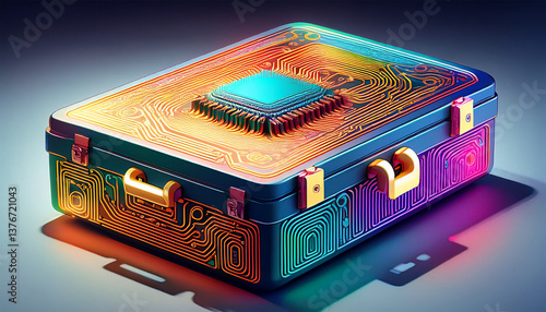 toolbox storage concept colorful ai themed box with a microchip design on top