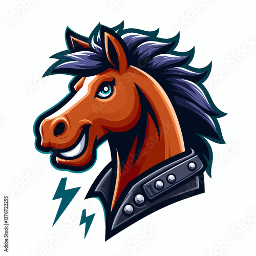 "Cartoon-Pferde-Maskottchen-Logo auf weißem Hintergrund, gestaltet als lebendiges Vektor-Emblem. EPS10-Format-Illustration, ideal für Branding, Sportteams oder verspielte Grafikprojekte."