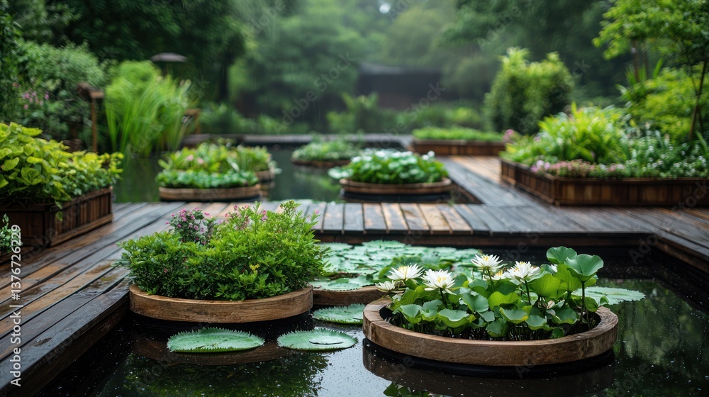 Water garden, floating planters Water garden, floating planters