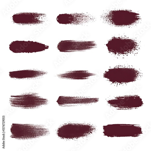 Maroon Paint Brush Strokes Set.