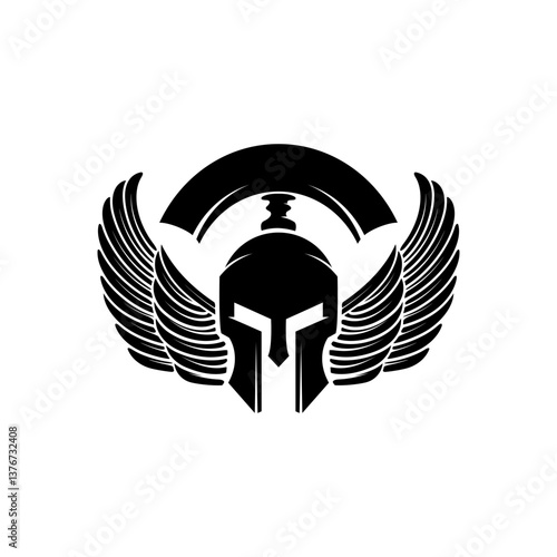 spartan helmets with wings. Design elements for logo, label, emblem, sign, brand mark. Vector illustration.