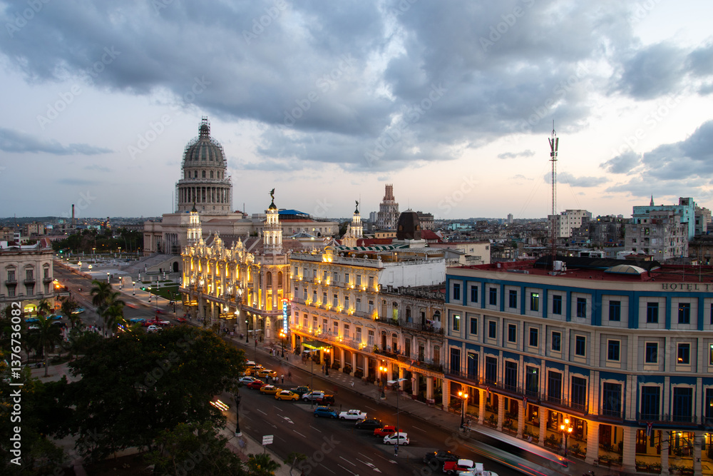 Naklejka premium A cityscape of the City of Havana, Cuba as seen from the roof of Iberostar Parque Centro Hotel in Havana, Cuba.