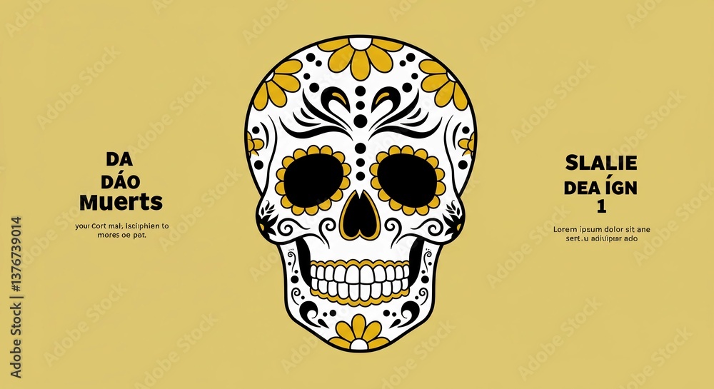 Obraz premium Minimalismo Vibrante: Caveira de Açúcar Mexicana para Celebrar o Día de Muertos