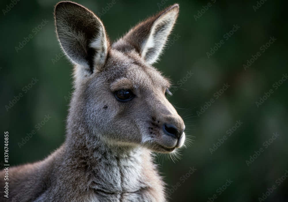 Close-up of a kangaroo showcasing its expressive face and curious gaze Close-up of a kangaroo showcasing its expressive face and curious gaze
