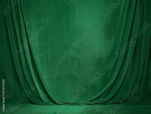 Green fabric backdrop used for various artistic and creative photography settings in a studio environment