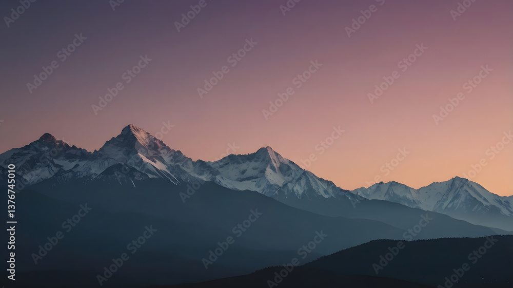 Obraz premium A minimalist mountain range silhouette against a gradient-colored dusk sky