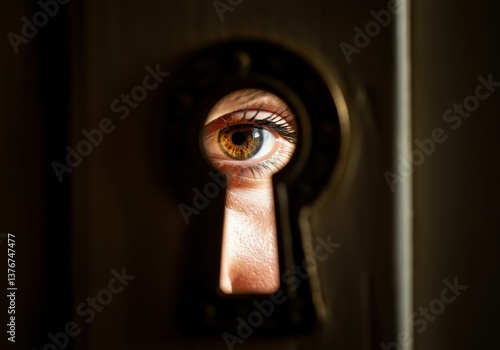 Eye peering through a keyhole, symbolizing curiosity and intrigue